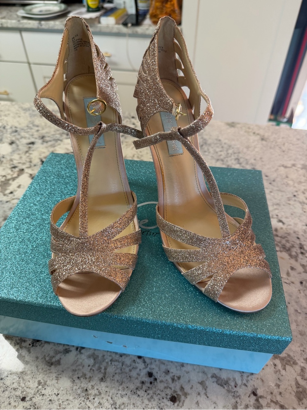 Sparkling Champagne T-Strap High Heels